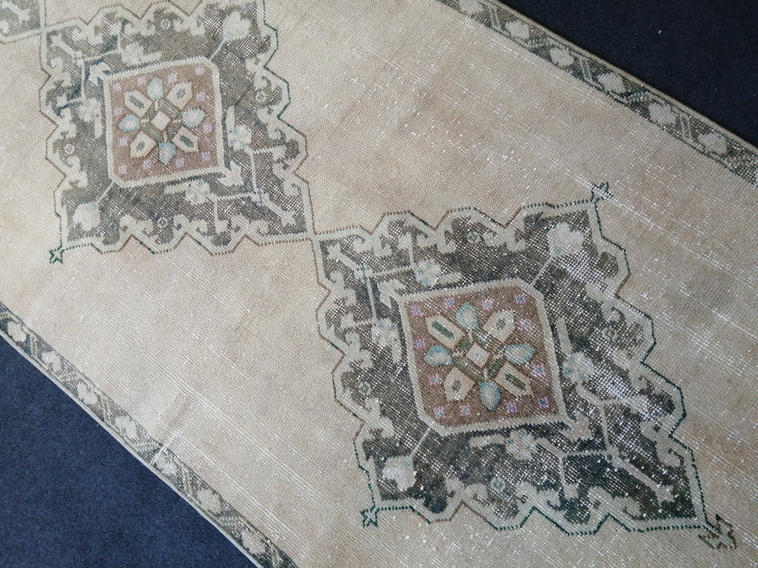 Beige Turkish Runner Rug 3' 6" x 11' Hand-Knotted field
