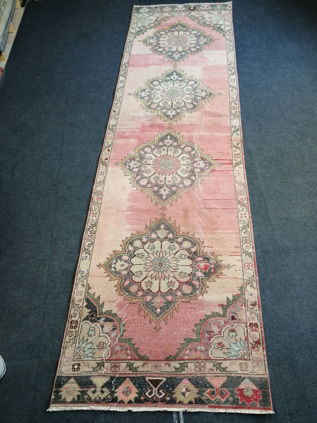 Beige Turkish Runner Rug 3' 5" x 12' Hand-Knotted detail
