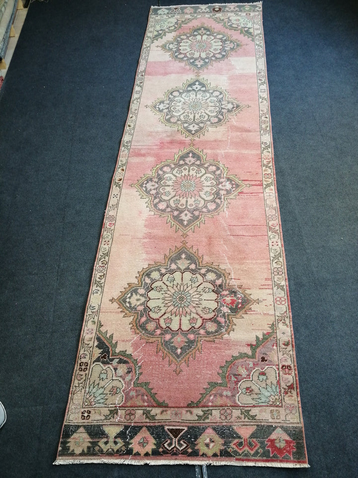 Beige Turkish Runner Rug 3' 5" x 12' Hand-Knotted detail