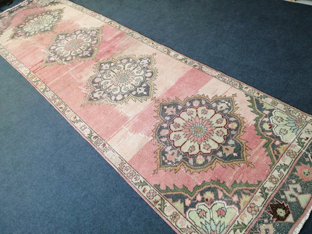 Beige Turkish Runner Rug 3' 5" x 12' Hand-Knotted field