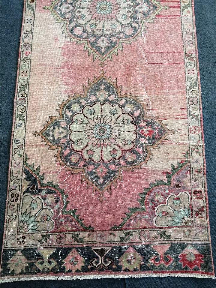 Beige Turkish Runner Rug 3' 5" x 12' Hand-Knotted close-up