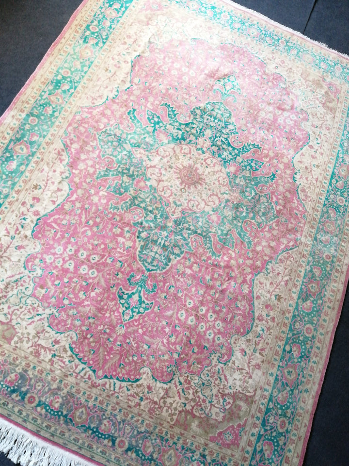 Green Turkish Runner Rug 7' x 9' 6" Hand-Knotted | No. WR58605