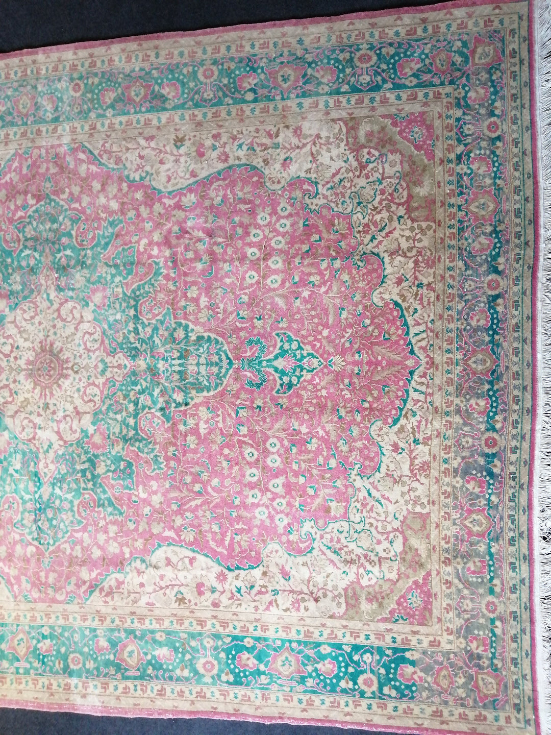 Green Turkish Runner Rug 7' x 9' 6" Hand-Knotted | No. WR58605