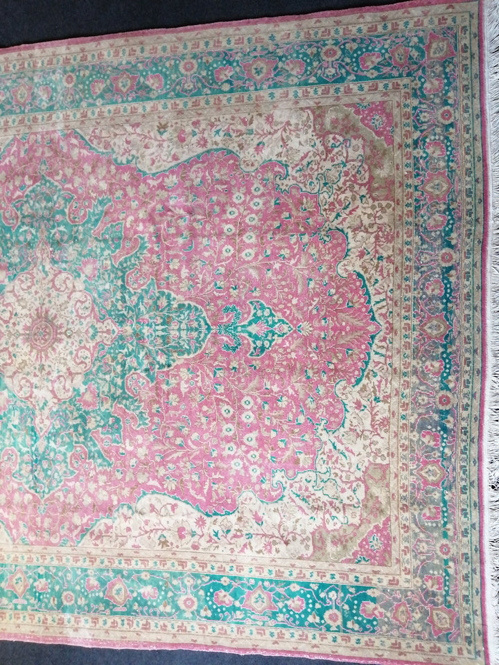 Green Turkish Runner Rug 7' x 9' 6" Hand-Knotted | No. WR58605