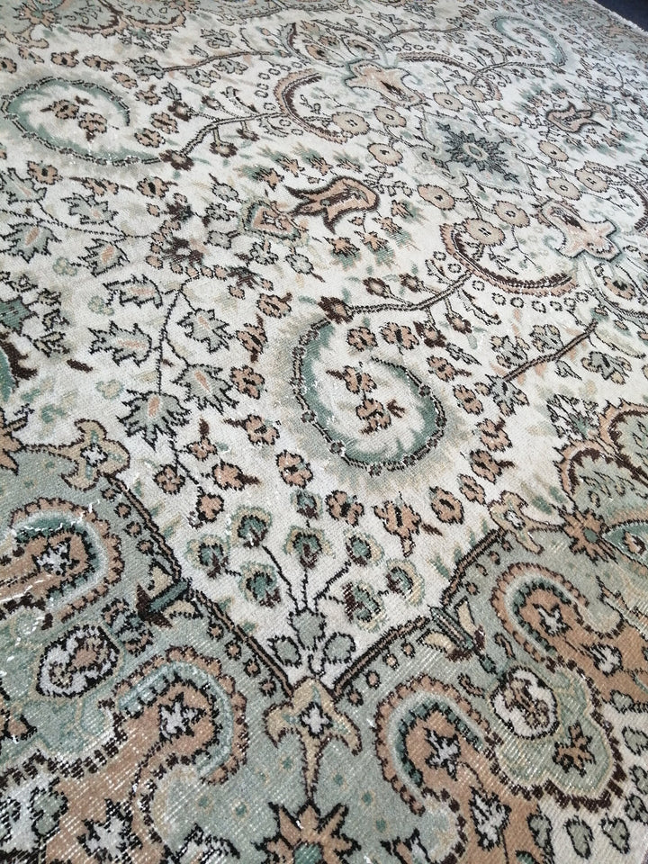 Beige Turkish Oushak Rug 6' 7" x 10' 4" Hand-Knotted | No. WR51432