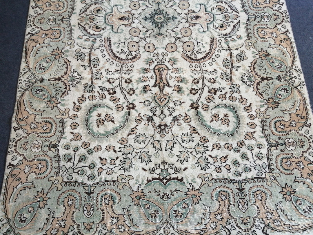 Beige Turkish Oushak Rug 6' 7" x 10' 4" Hand-Knotted | No. WR51432