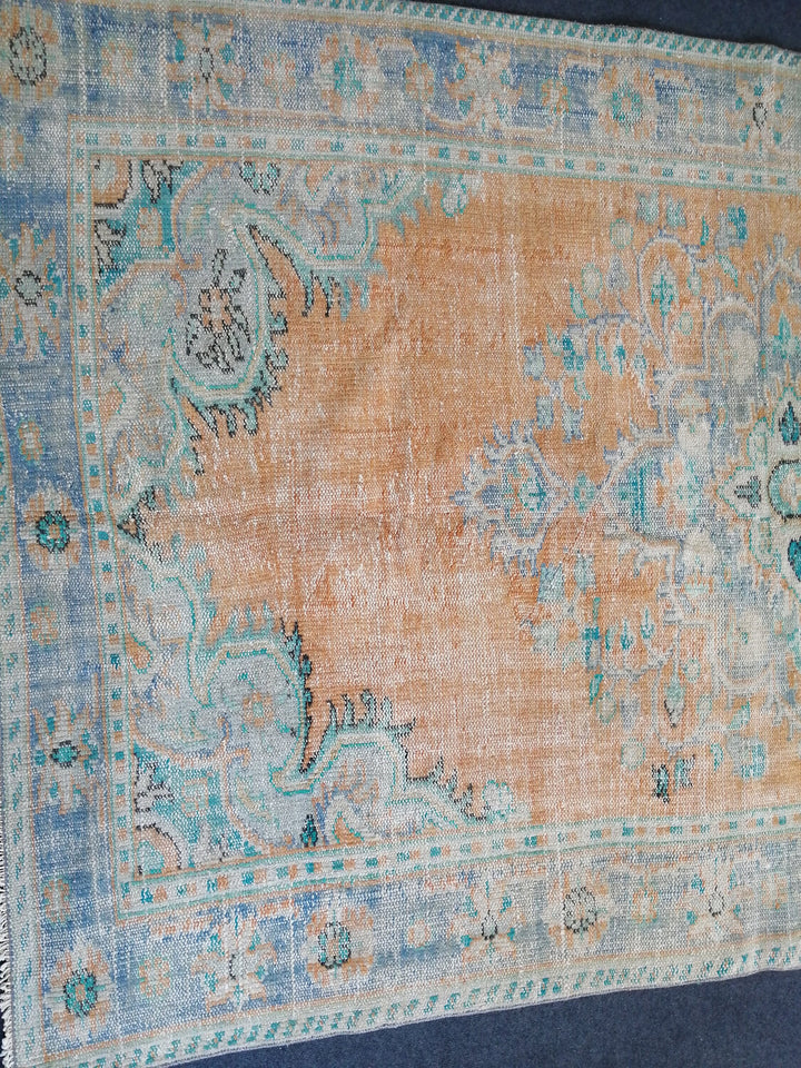 Beige Turkish Oushak Rug 6' x 9' 7" Hand-Knotted field