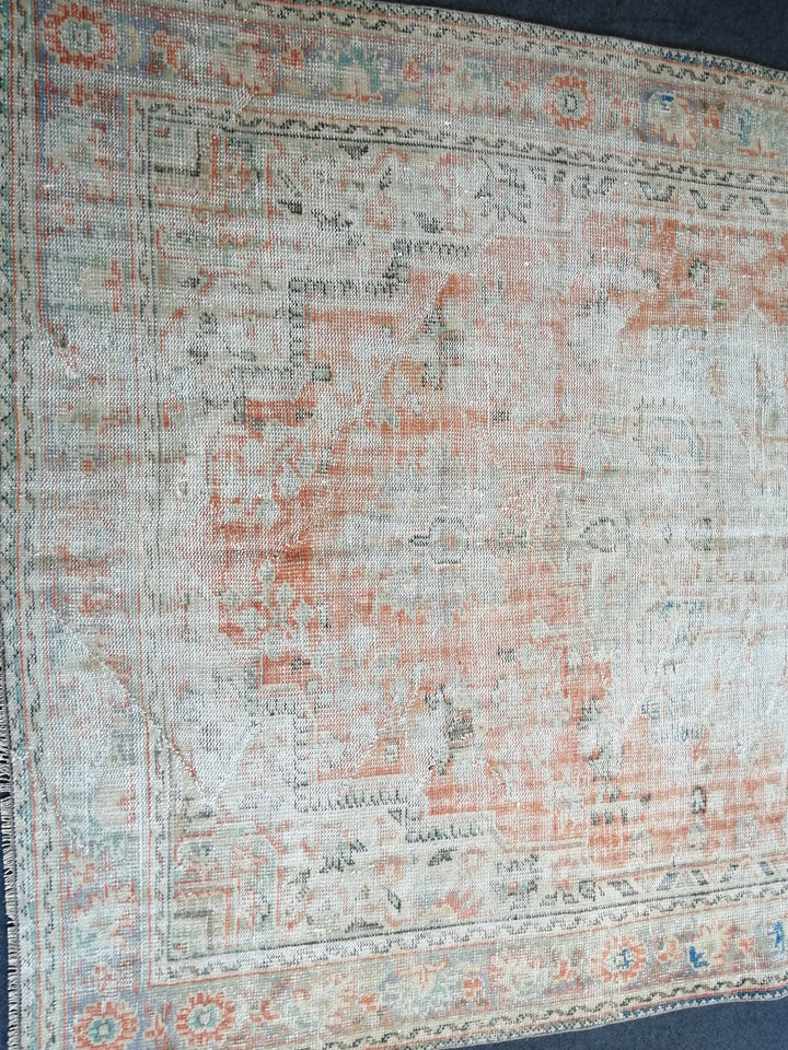 Beige Turkish Runner Rug 6' 7" x 10' Hand-Knotted reverse