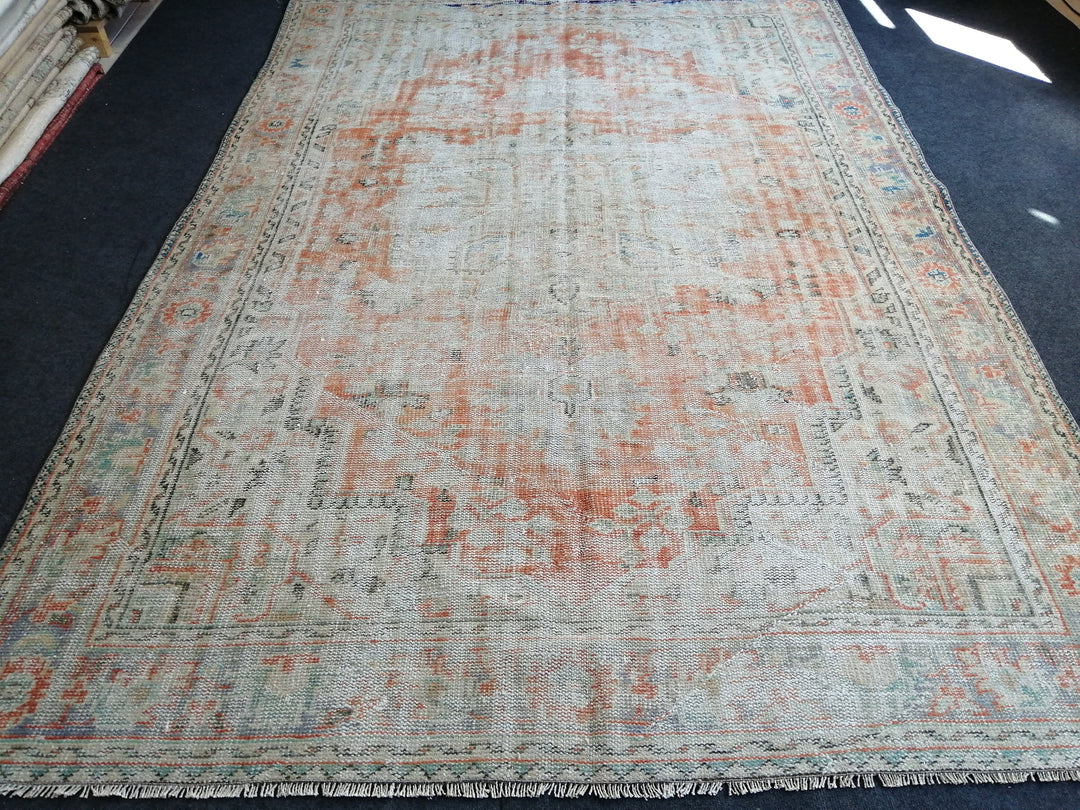 Beige Turkish Runner Rug 6' 7" x 10' Hand-Knotted