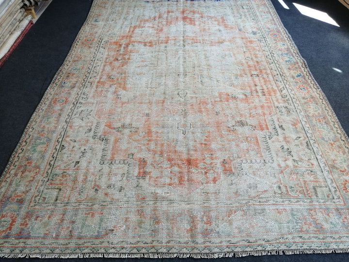 Beige Turkish Runner Rug 6' 7" x 10' Hand-Knotted