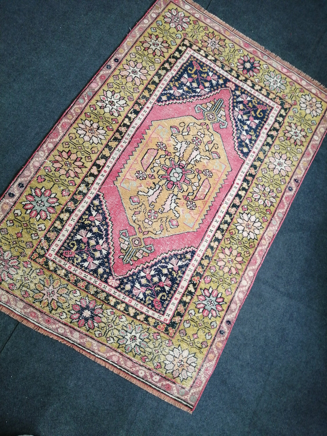 Beige Turkish Runner Rug 3' 8" x 5' 7" Hand-Knotted close-up