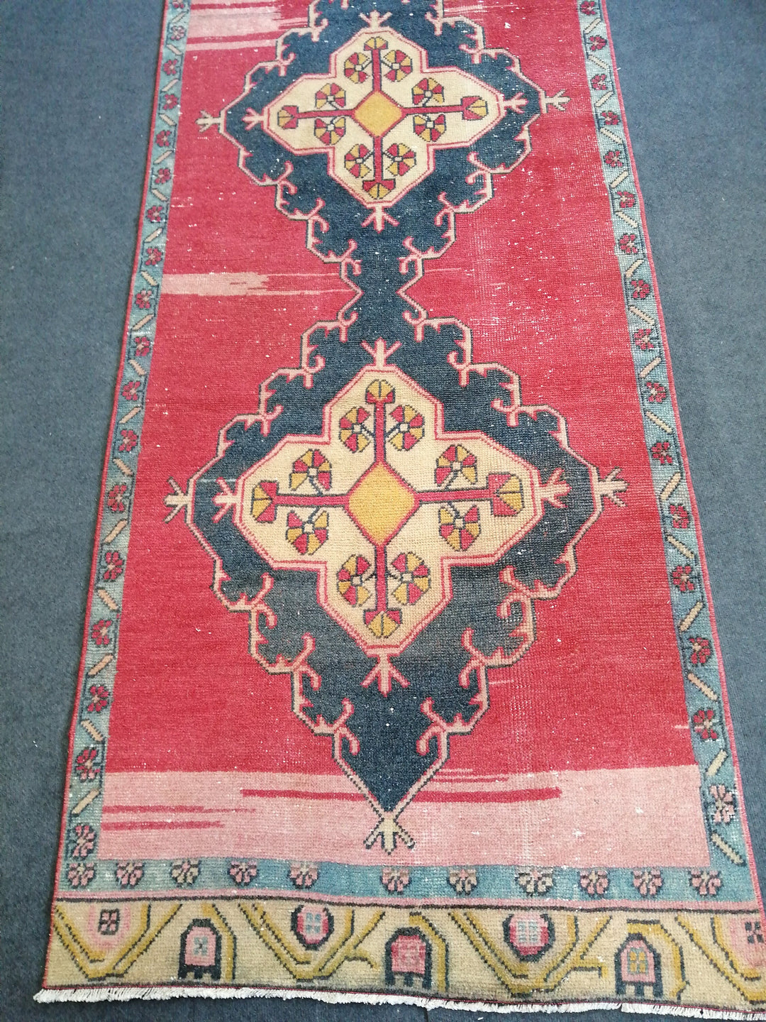 Beige Turkish Runner Rug 3' 7" x 10' 7" Hand-Knotted detail