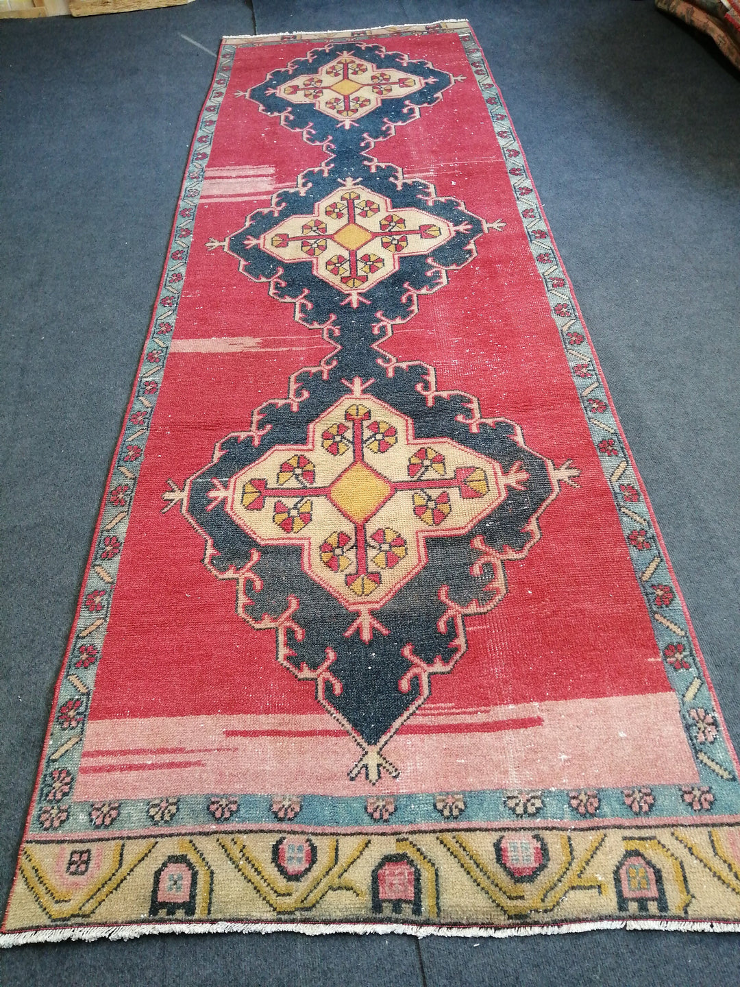 Beige Turkish Runner Rug 3' 7" x 10' 7" Hand-Knotted field