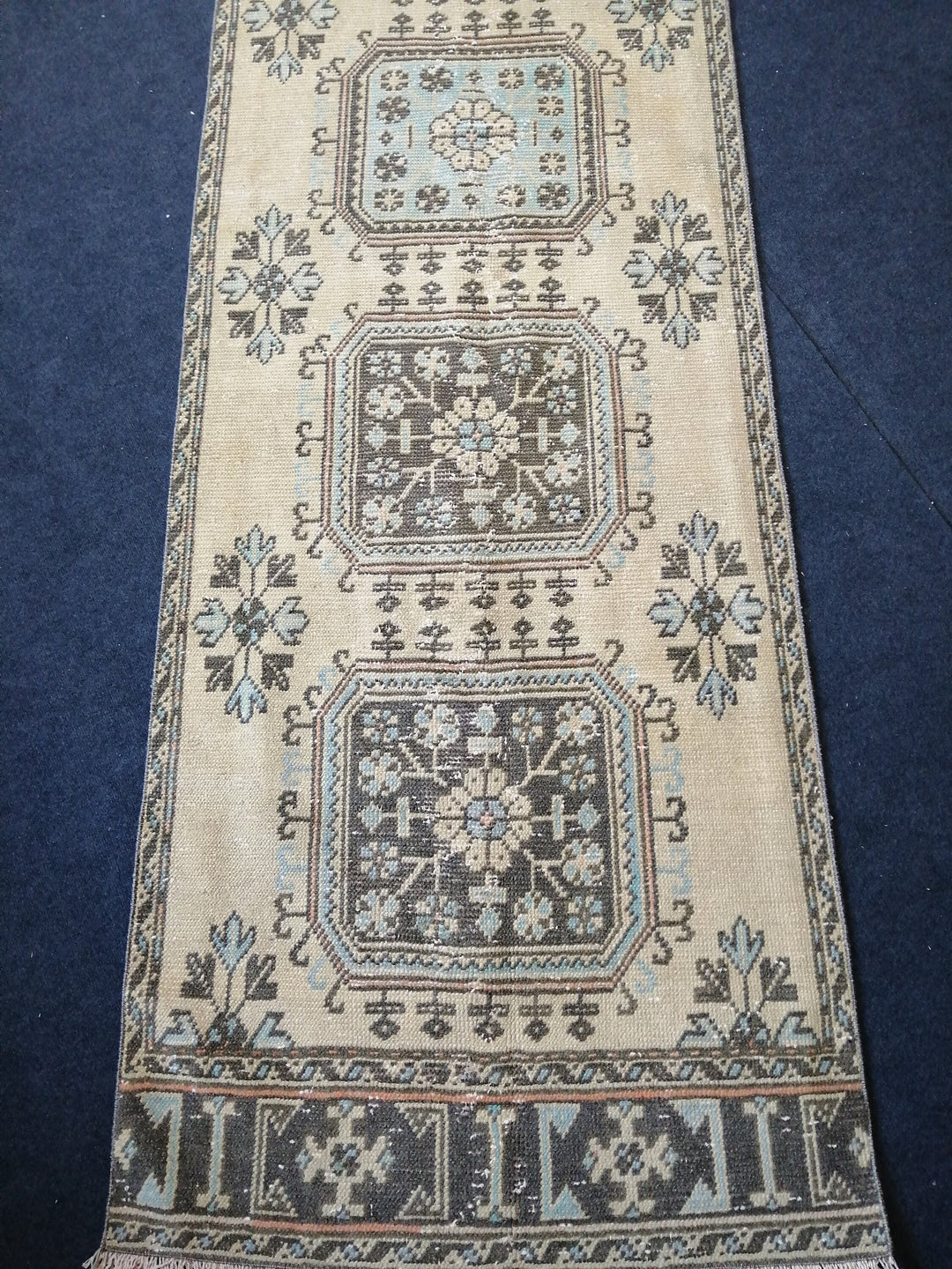 Beige Turkish Runner Rug 3' 2" x 11' 6" Hand-Knotted border