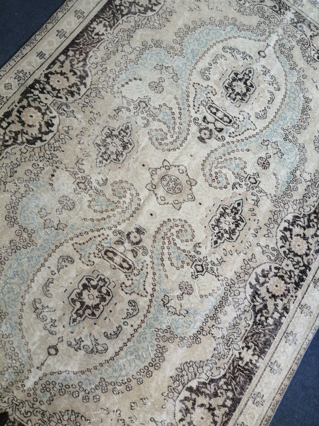 Beige Turkish Runner Rug 6' 8" x 9' 11" Hand-Knotted detail