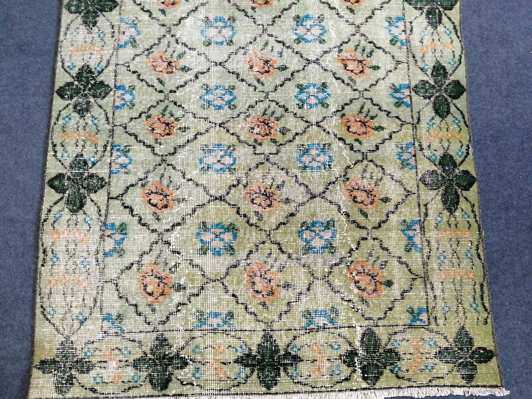 Green Turkish Runner Rug 3' 8" x 6' 2" Hand-Knotted | No. WR60907