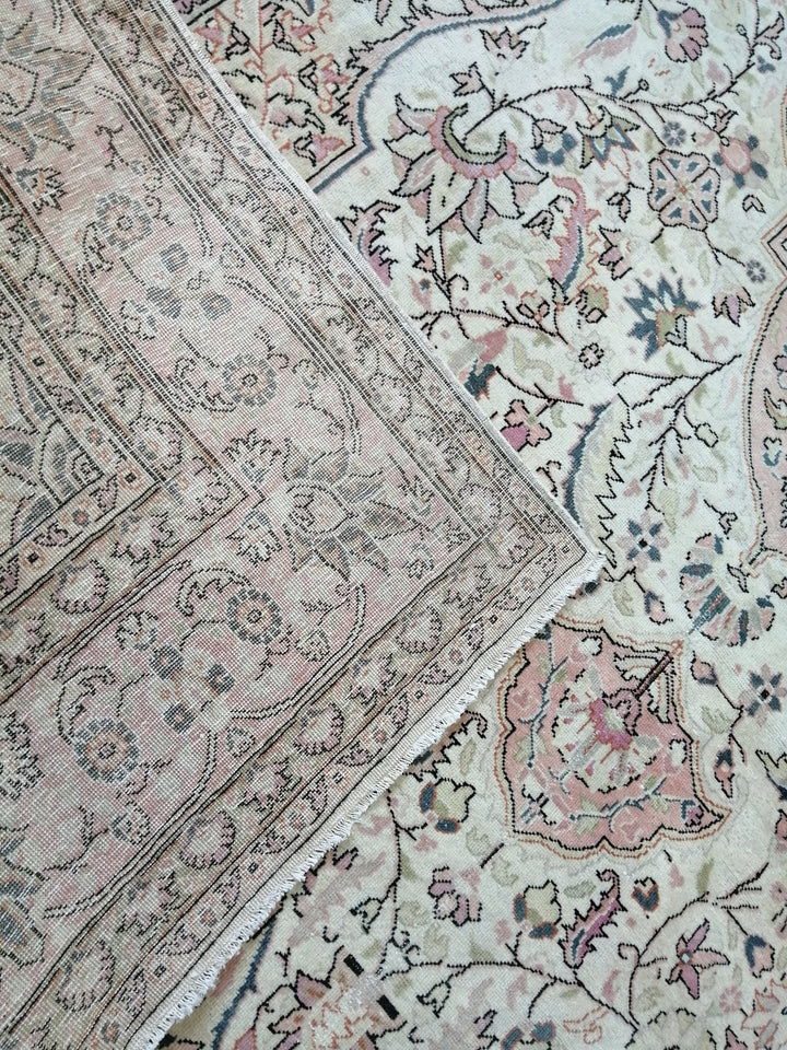 Beige Turkish Runner Rug 6' 8" x 10' 8" Hand-Knotted reverse