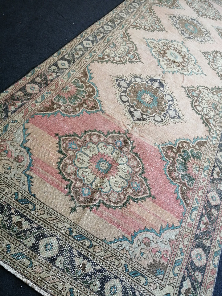 Beige Turkish Runner Rug 4' 10" x 12' 7" Hand-Knotted