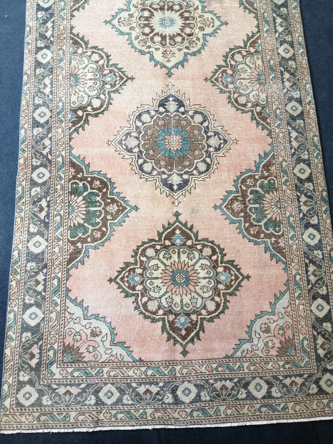 Beige Turkish Runner Rug 4' 10" x 12' 7" Hand-Knotted border