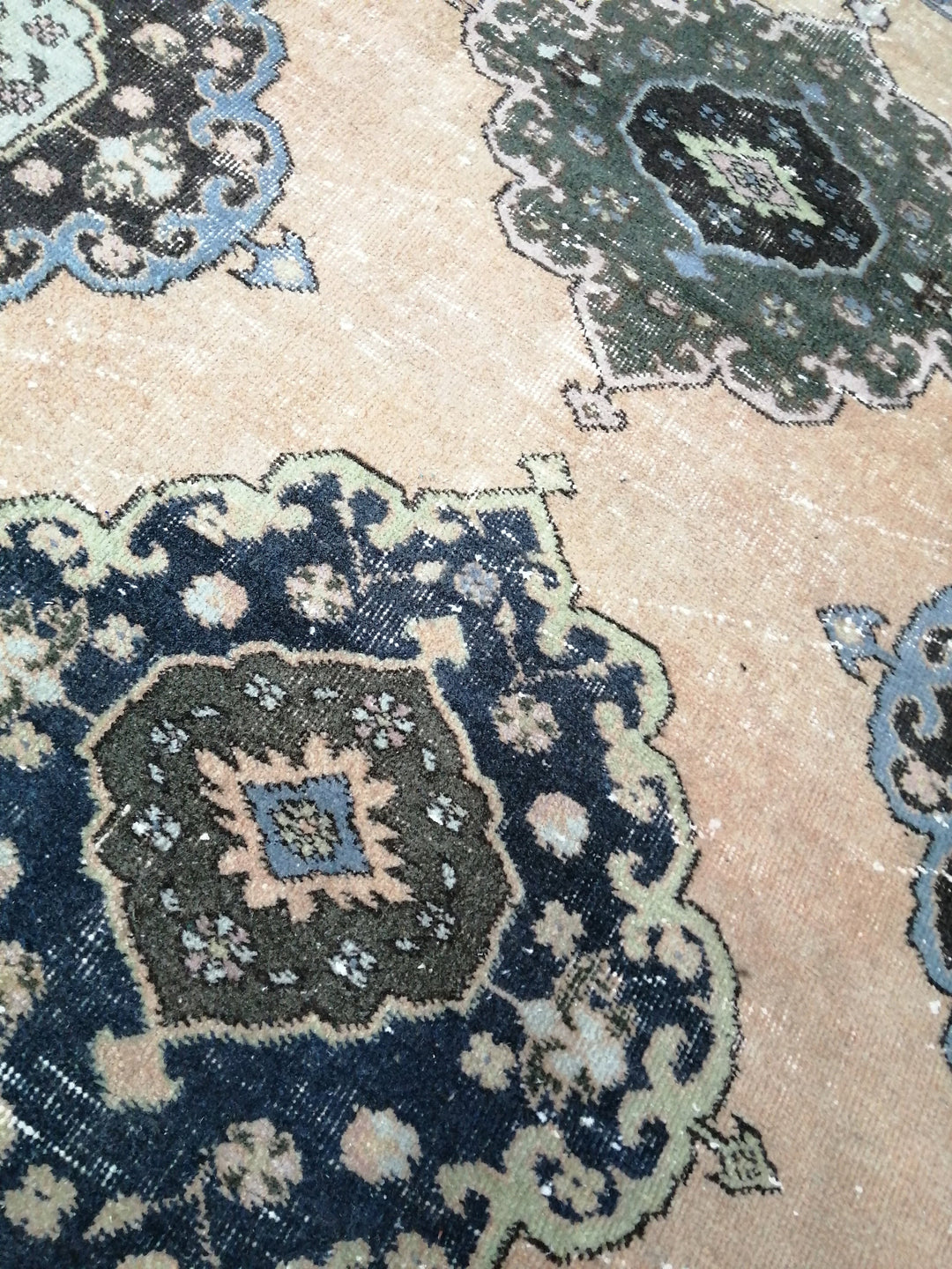 Beige Turkish Runner Rug 3' 4" x 12' 8" Hand-Knotted reverse