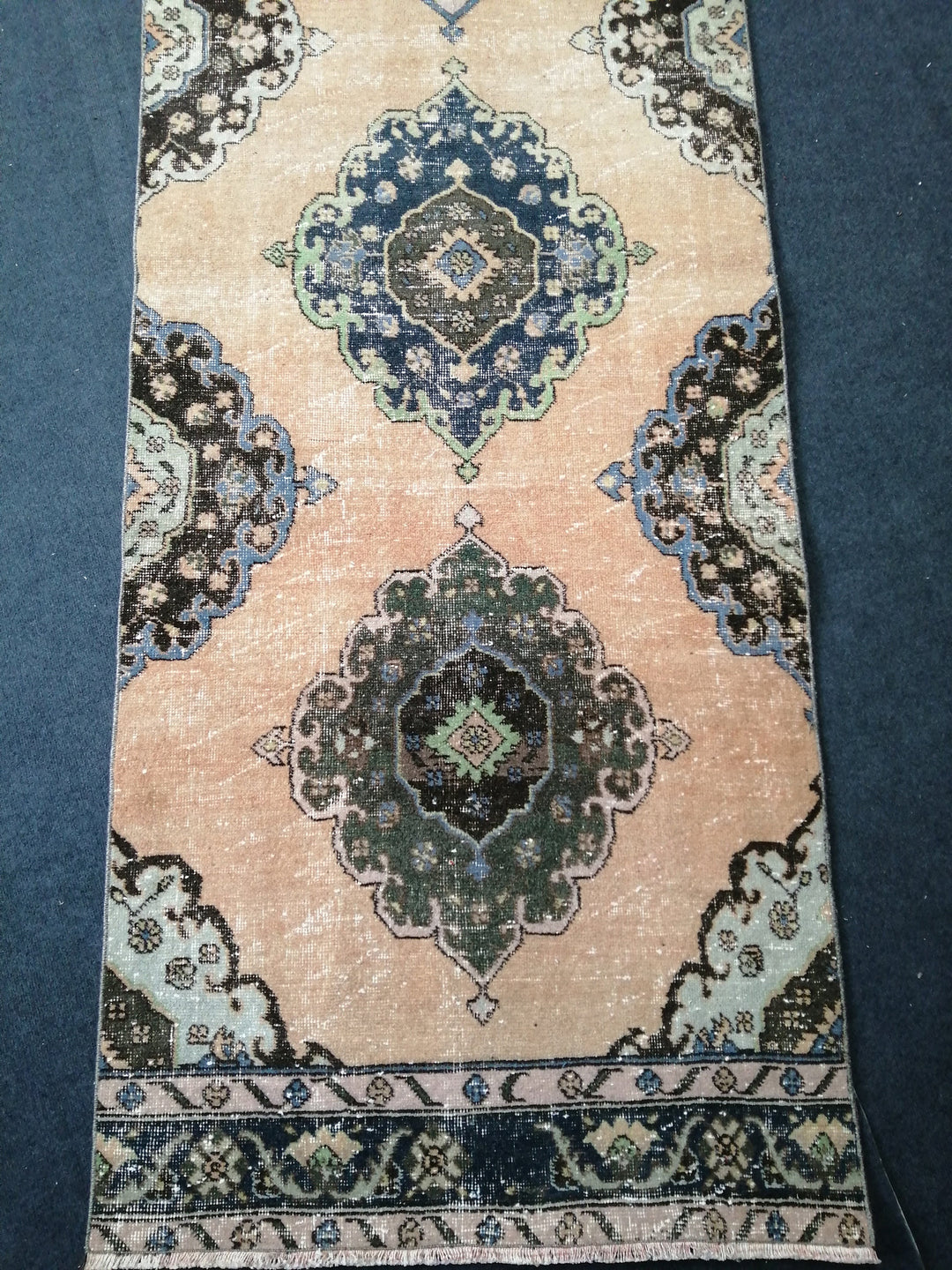 Beige Turkish Runner Rug 3' 4" x 12' 8" Hand-Knotted border