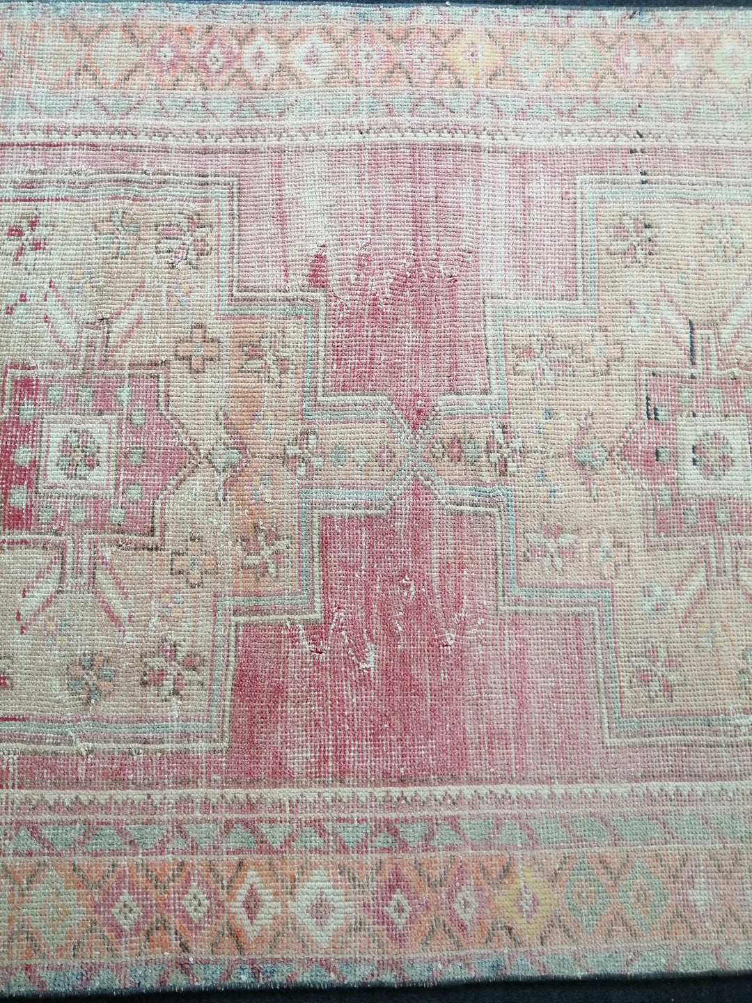 Beige Turkish Runner Rug 4' 4" x 8' 5" Hand-Knotted reverse