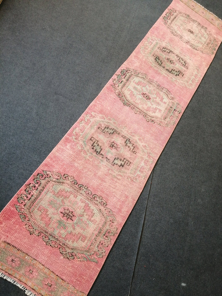 Beige Turkish Runner Rug 2' 5" x 10' 11" Hand-Knotted close-up