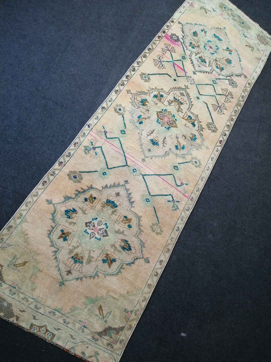 Beige Turkish Runner Rug 3' x 10' 10" Hand-Knotted detail