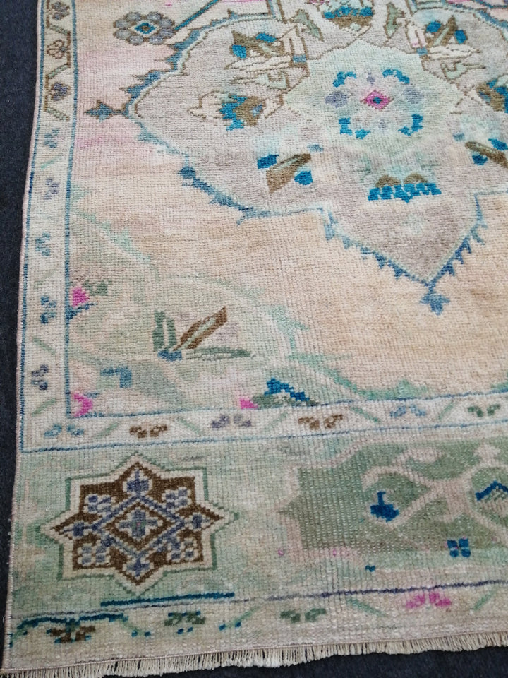 Beige Turkish Runner Rug 3' x 10' 10" Hand-Knotted reverse