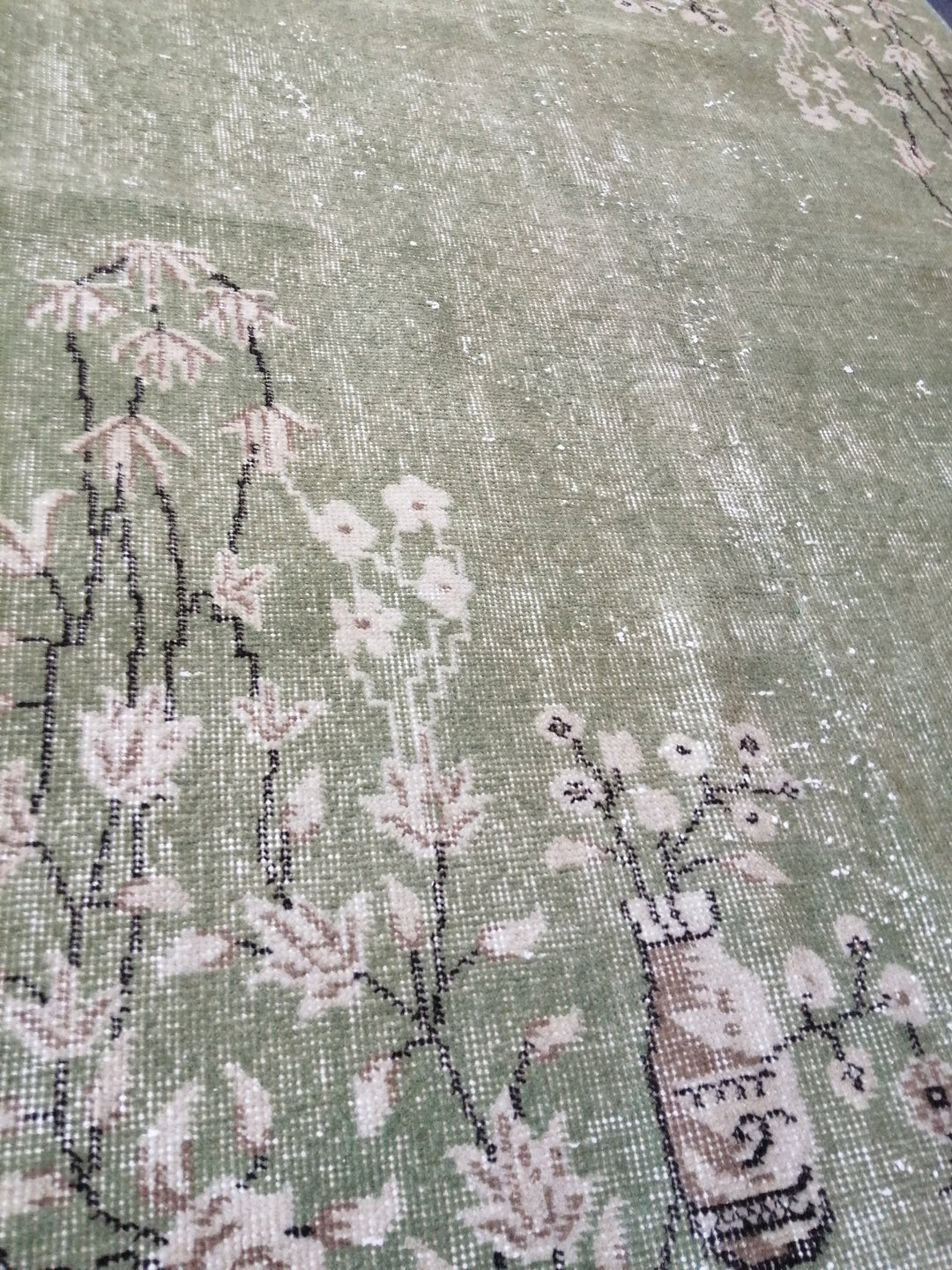 Green Turkish Oushak Rug 3' 8" x 6' 4" Hand-Knotted | No. WR83674