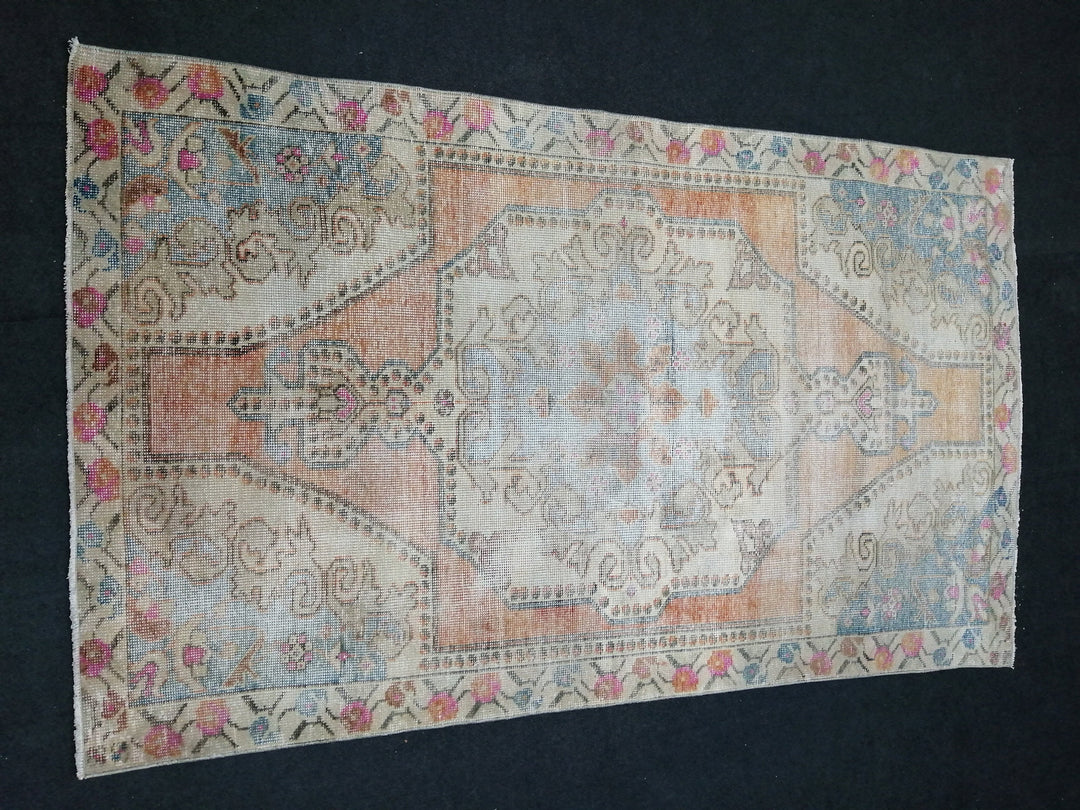 Rust Turkish Runner Rug 4' x 7' Hand-Knotted detail