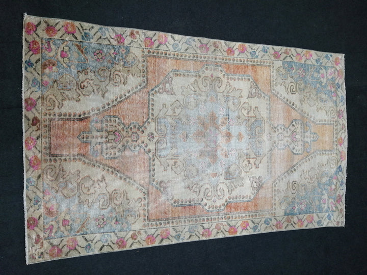 Rust Turkish Runner Rug 4' x 7' Hand-Knotted detail