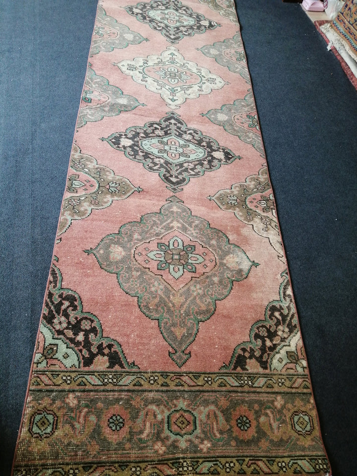 Beige Turkish Runner Rug 3' x 12' 7" Hand-Knotted border