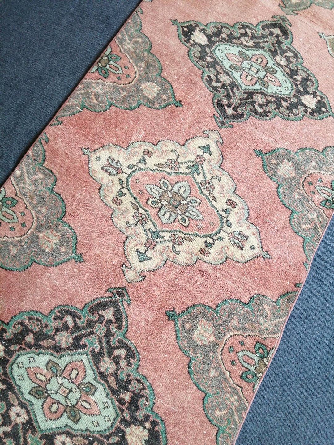 Beige Turkish Runner Rug 3' x 12' 7" Hand-Knotted close-up