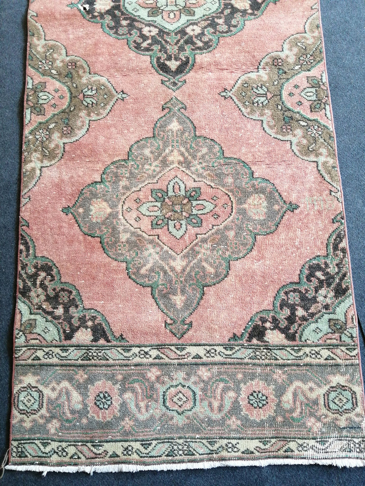 Beige Turkish Runner Rug 3' x 12' 7" Hand-Knotted detail