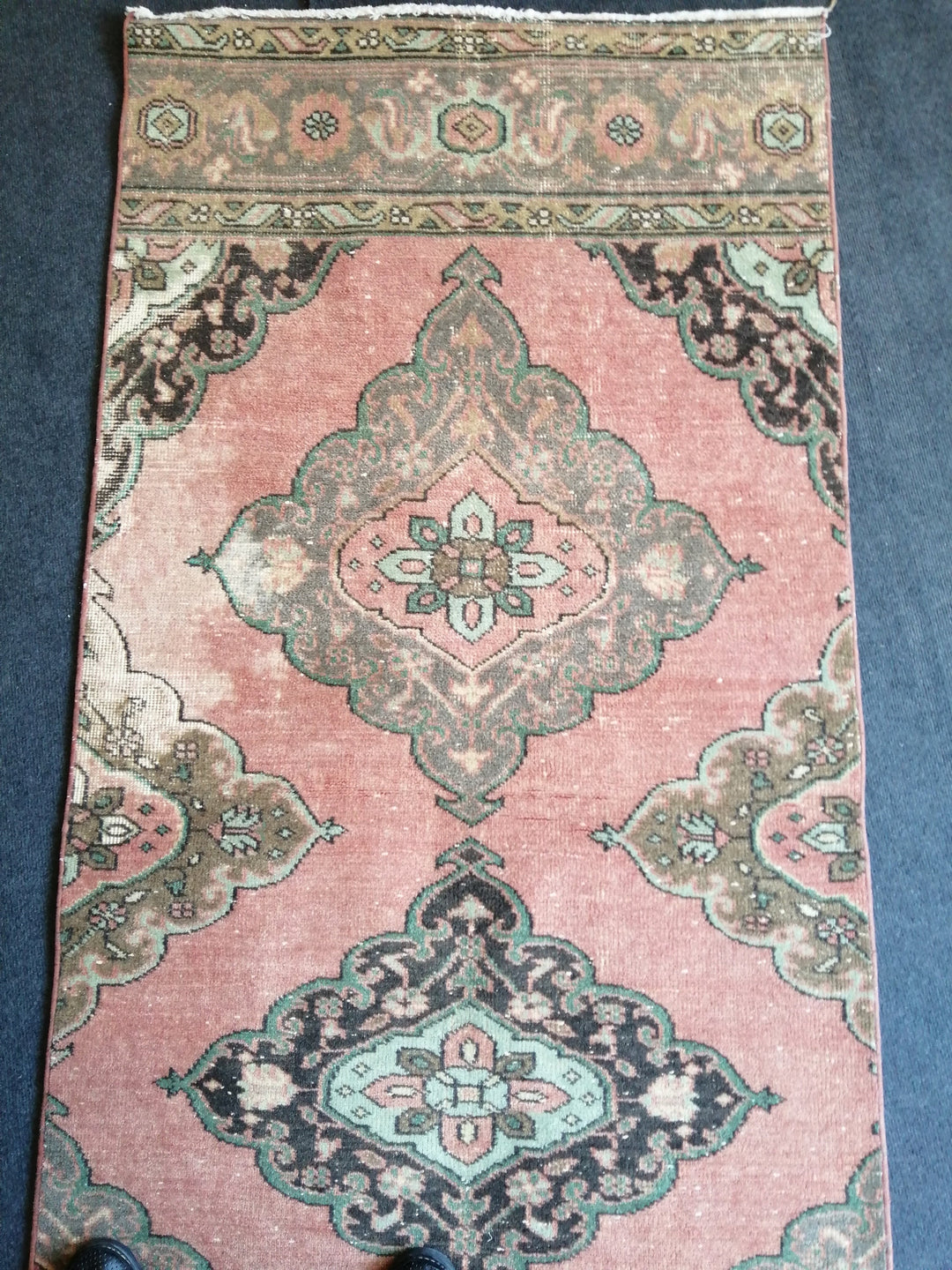 Beige Turkish Runner Rug 3' x 12' 7" Hand-Knotted pattern