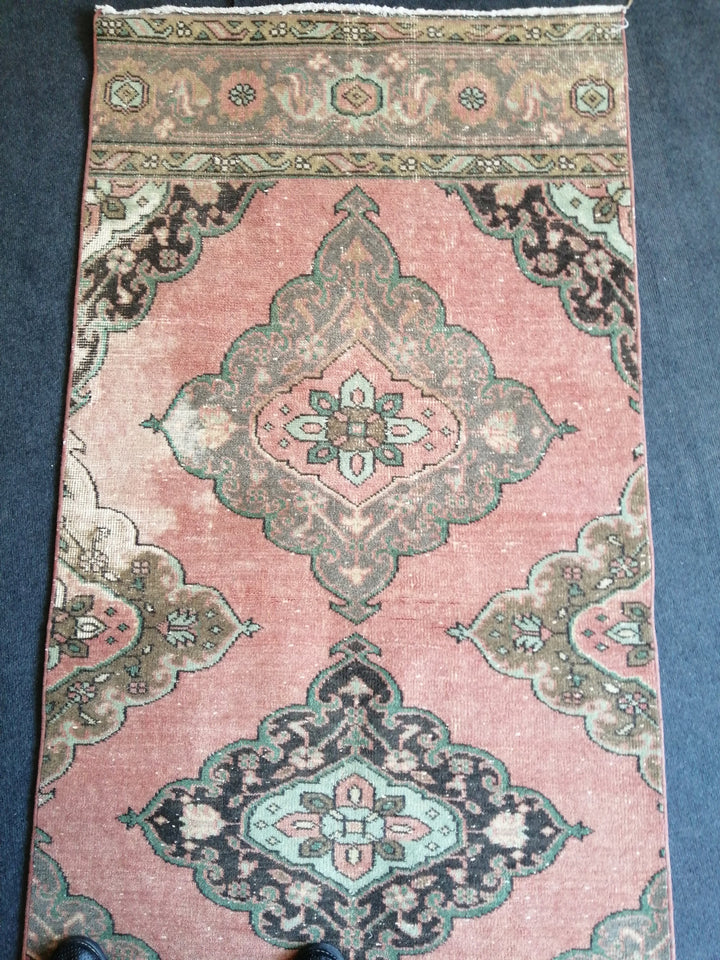Beige Turkish Runner Rug 3' x 12' 7" Hand-Knotted pattern