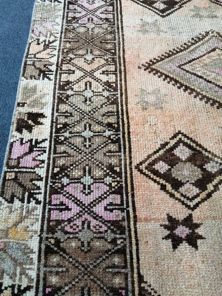 Beige Turkish Runner Rug 3' 5" x 11' Hand-Knotted texture