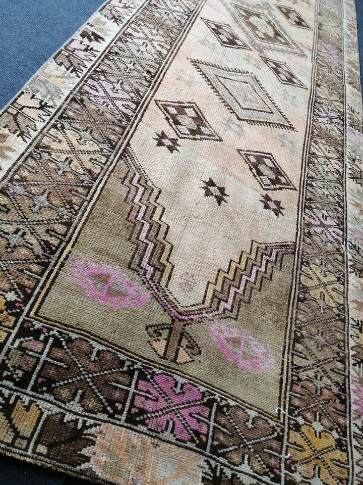 Beige Turkish Runner Rug 3' 5" x 11' Hand-Knotted field