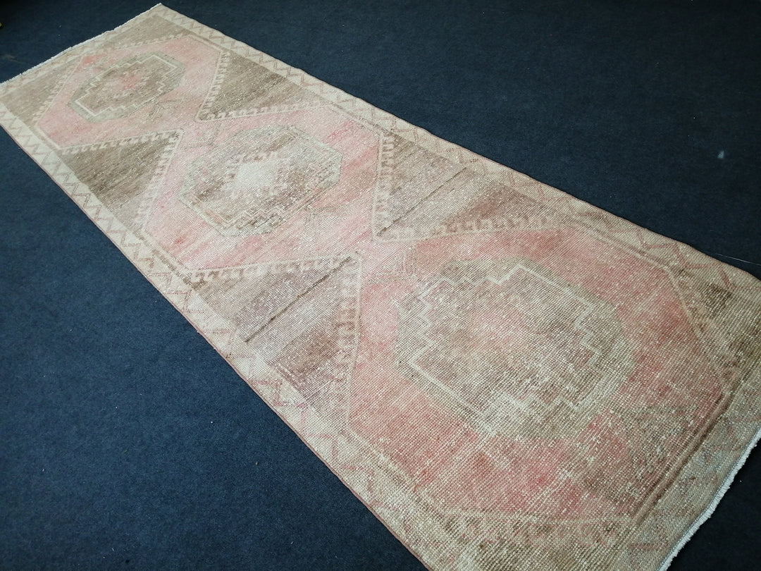Beige Turkish Runner Rug 3' 5" x 11' Hand-Knotted pattern