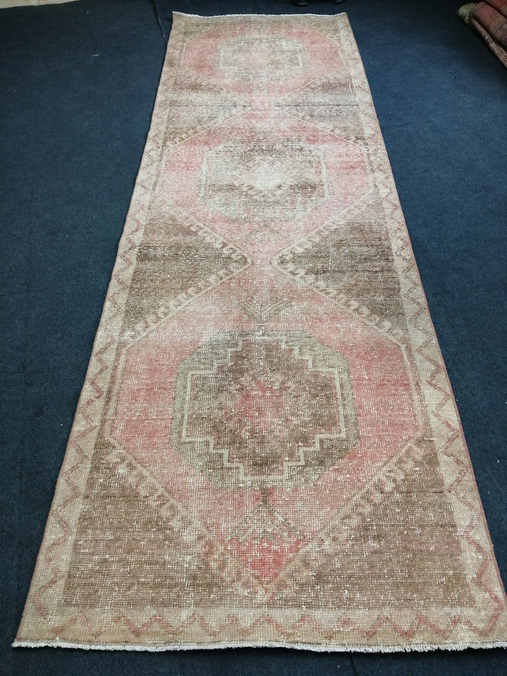 Beige Turkish Runner Rug 3' 5" x 11' Hand-Knotted texture