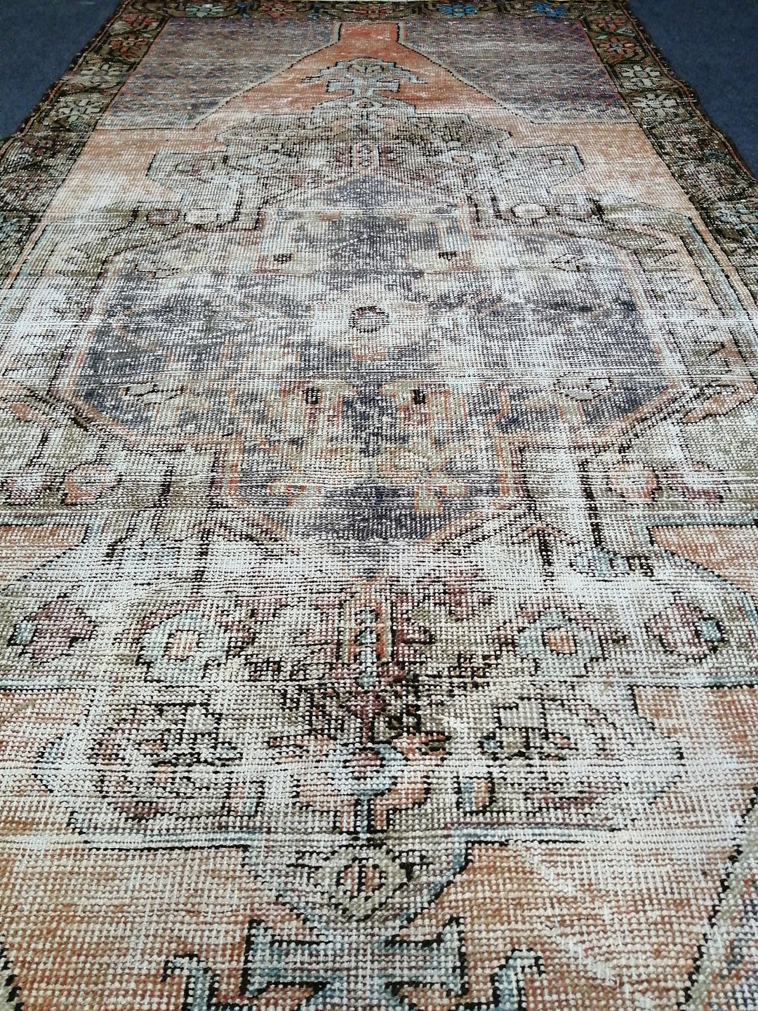 Beige Turkish Runner Rug 4' 4" x 9' Hand-Knotted reverse