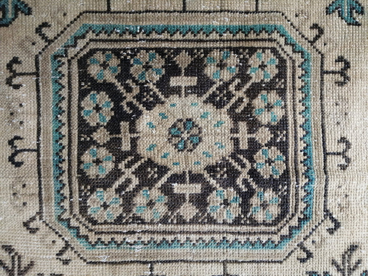 Beige Turkish Runner Rug 3' x 10' 10" Hand-Knotted reverse