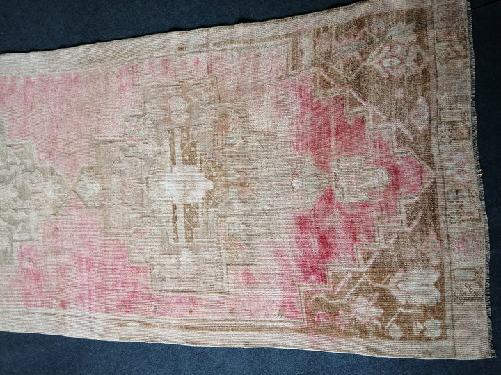 Pink Turkish Runner Rug 3' 8" x 10' Hand-Knotted close-up
