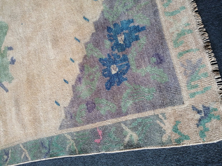 Beige Turkish Runner Rug 3' 6" x 6' 8" Hand-Knotted border