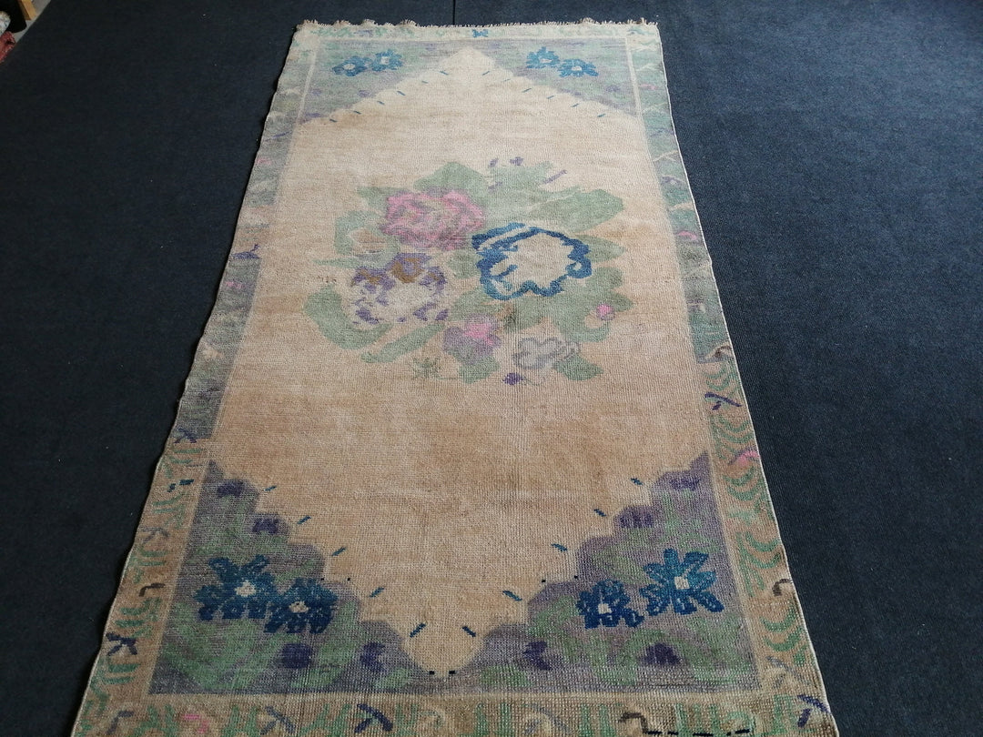 Beige Turkish Runner Rug 3' 6" x 6' 8" Hand-Knotted