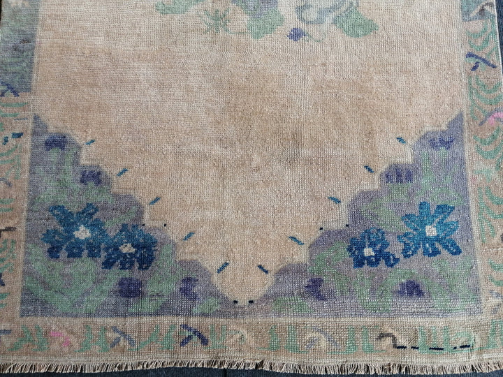 Beige Turkish Runner Rug 3' 6" x 6' 8" Hand-Knotted reverse