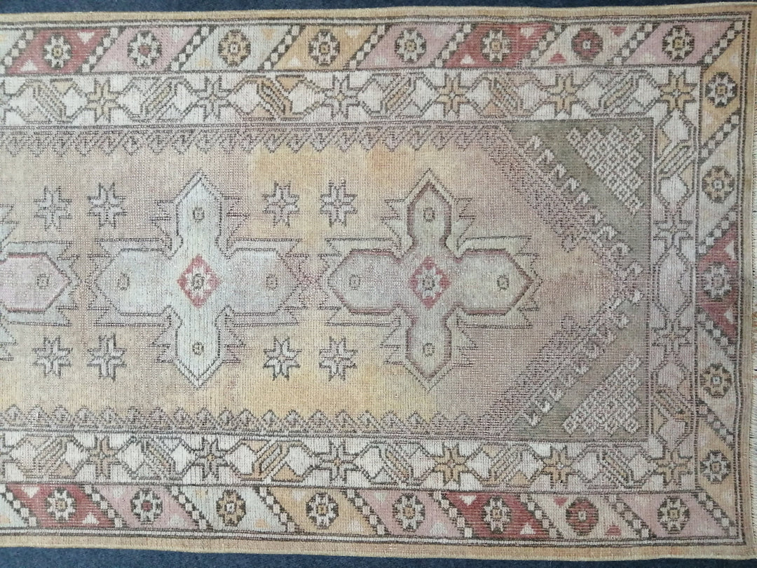 Beige Turkish Runner Rug 3' x 10' Hand-Knotted border
