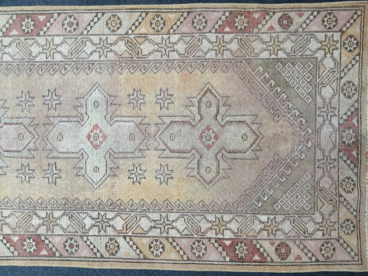 Beige Turkish Runner Rug 3' x 10' Hand-Knotted border