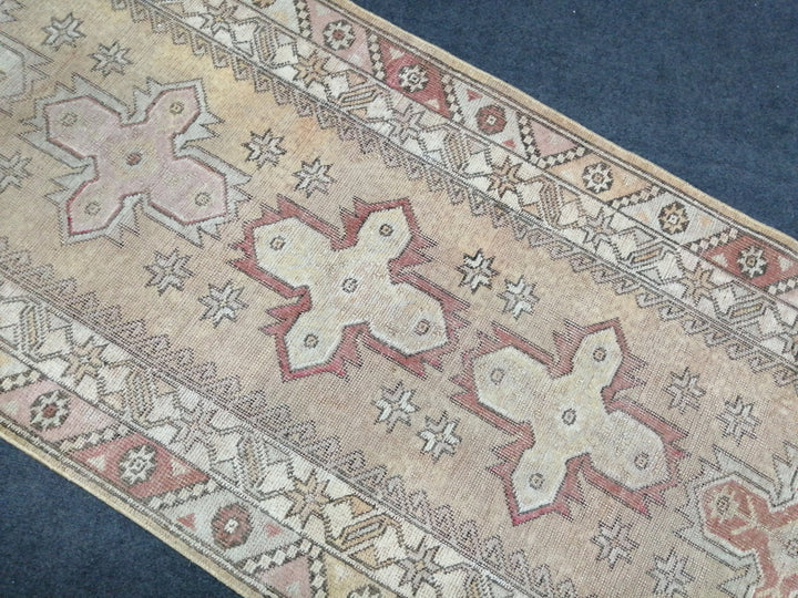 Beige Turkish Runner Rug 3' x 10' Hand-Knotted pattern